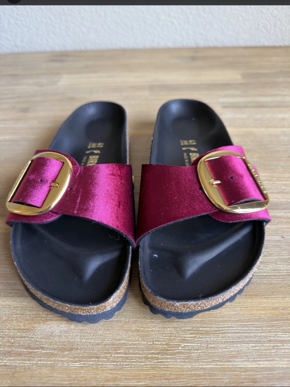 Birkenstock Madrid Big Buckle Sandals Leather Maroon Velvet Womens EU 41 US 10 - Picture 6 of 12